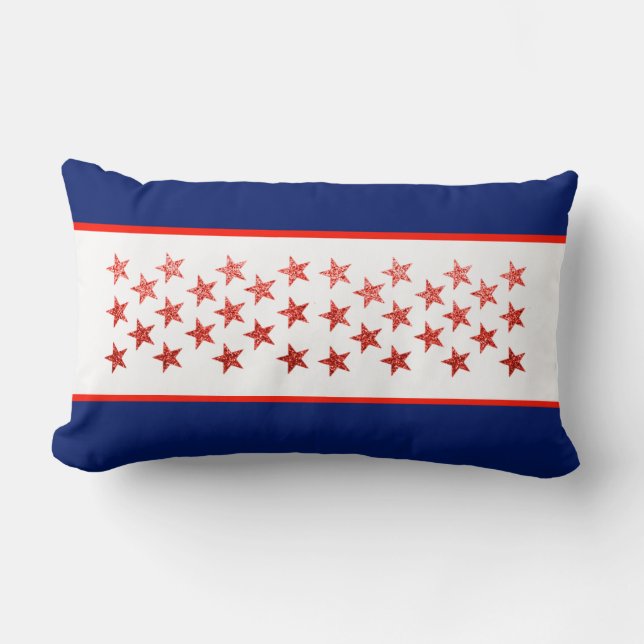 Cojín Lumbar Rojo, blanco, azul, bandera, estrellas, flechas, 4 (Anverso)