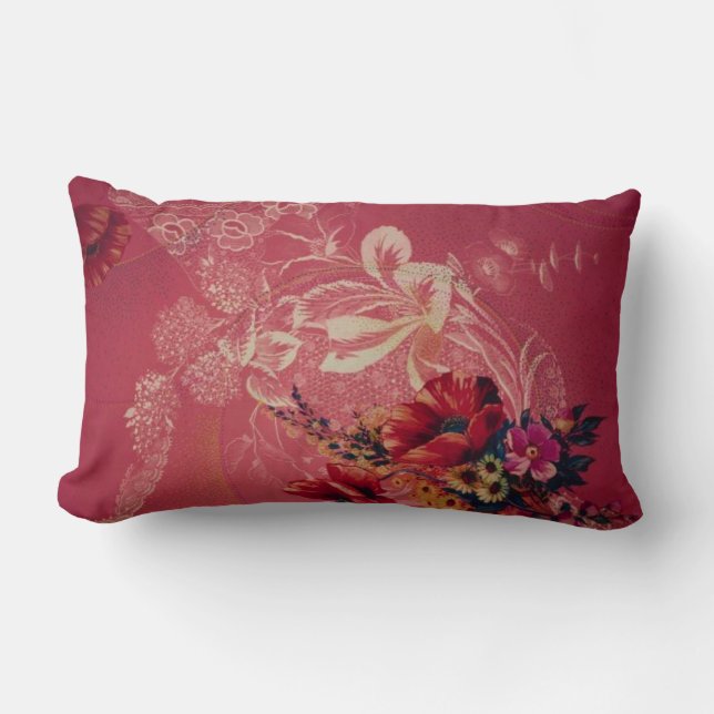 Cojín Lumbar Rojo floral vintage (Anverso)