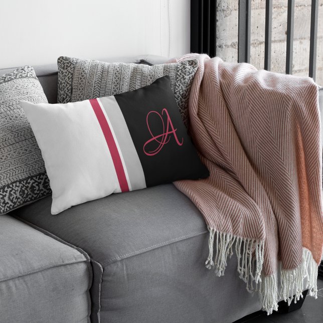 Cojín Lumbar Rojo monogramado Magenta Gris Black Stried (Subido por el creador)