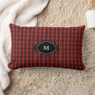 Cojín Lumbar Rojo rústico moderno plaid búfalo negro Monograma