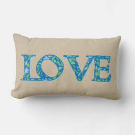 Cojín Lumbar Romántico Blue Green Periwinkles Floral LOVE