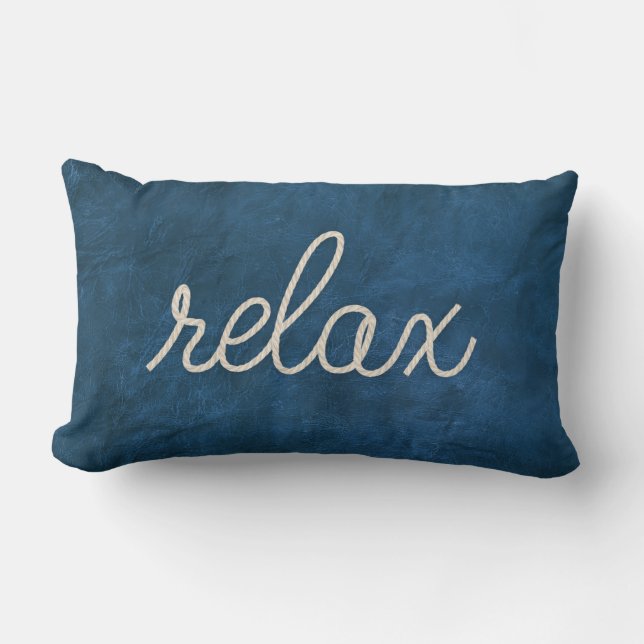 Cojín Lumbar Rope RELAX Textos Sobre Cuero Azul (Anverso)