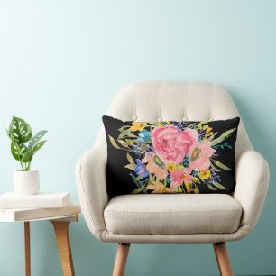 Cojín Lumbar Rosa acuarela Floral Bouquet