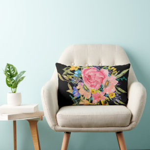 Cojín Lumbar Rosa acuarela Floral Bouquet