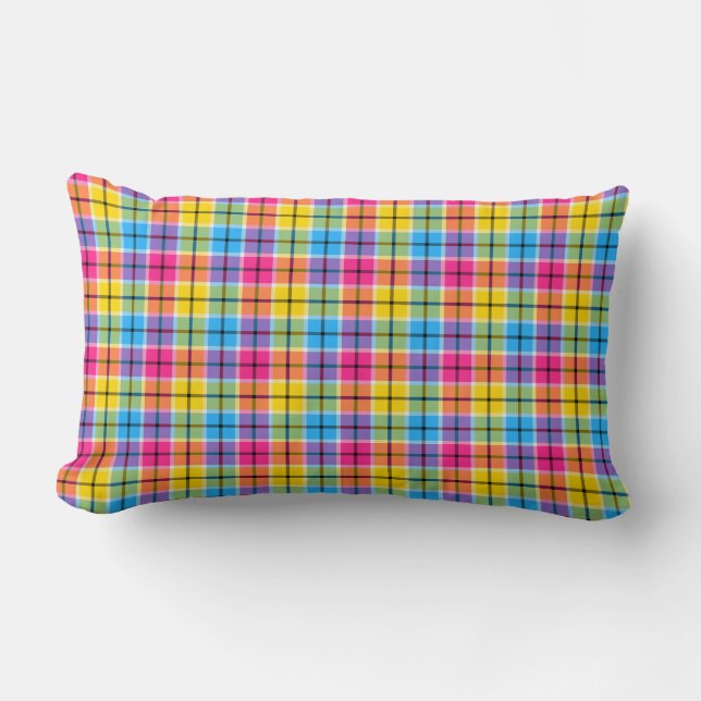 Cojín Lumbar Rosa, amarillo y azul neón (Anverso)