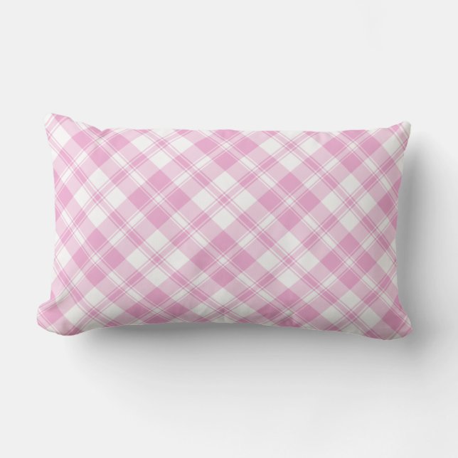 Cojín Lumbar Rosa de moda Pink and White Check Lumbar Pillow (Anverso)