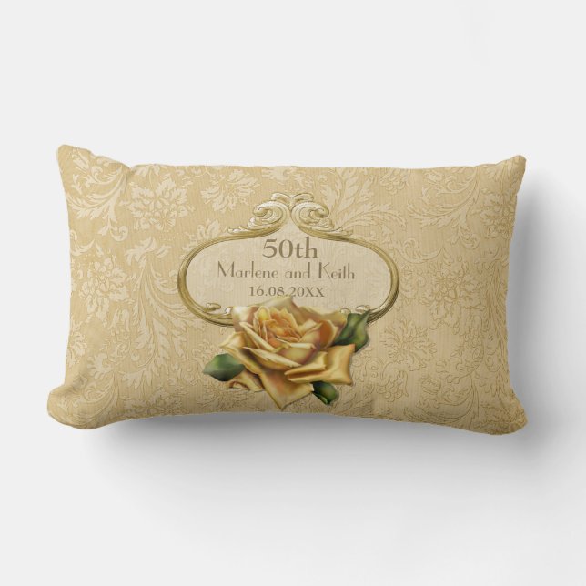Cojín Lumbar Rosa de oro Damasco 50 aniversario Boda Pillow (Anverso)