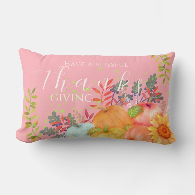 Cojín Lumbar Rosa del Día de Acción de Gracias de Otoño (Anverso)