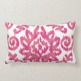 Cojín Lumbar Rosa Ikat Boho Étnica singularmente blanca y rosad