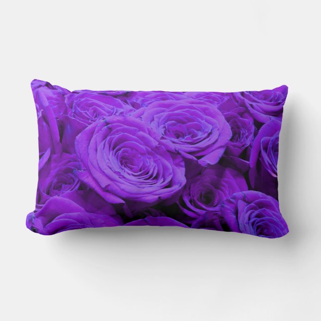 Cojín Lumbar Rosa morado, flores azul violeta vibrante (Anverso)