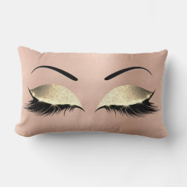Cojín Lumbar Rosa Purpurina de oro Black Glam Makeup Lashes