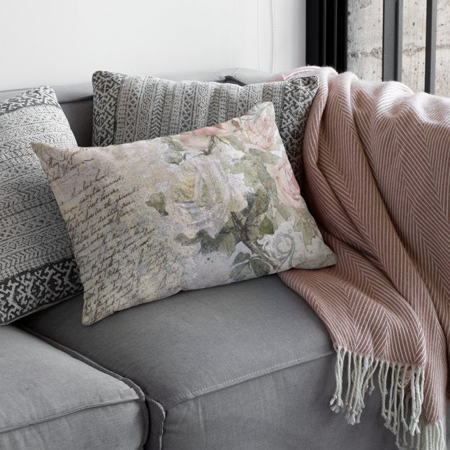 Cojín Lumbar Rosa romántico Florals Decoración casera manuscrit (Subido por el creador)