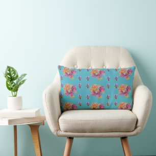 Cojín Lumbar Rosa Rosa Roja Rosa Chic Desgastado Teal Aqua Flor
