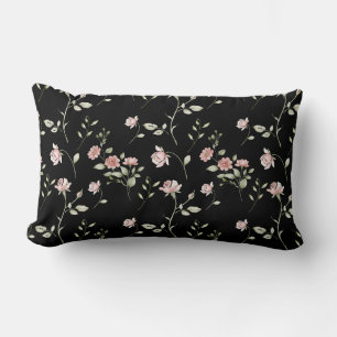 Cojín Lumbar Rosa Rubor Aquarela Floral Negro