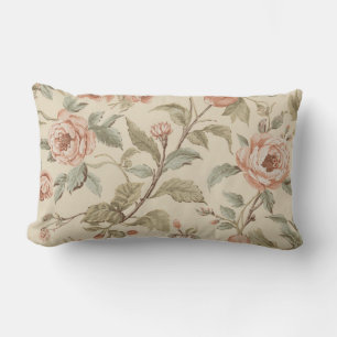Cojín Lumbar Rosa sonrosado verde salvia beige floral shabby ch