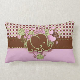 Cojín Lumbar Rosa y elefante a cuadros del bebé de Brown