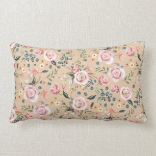 Cojín Lumbar Rosas Acuarela Rubor Impresión floral Lumbar