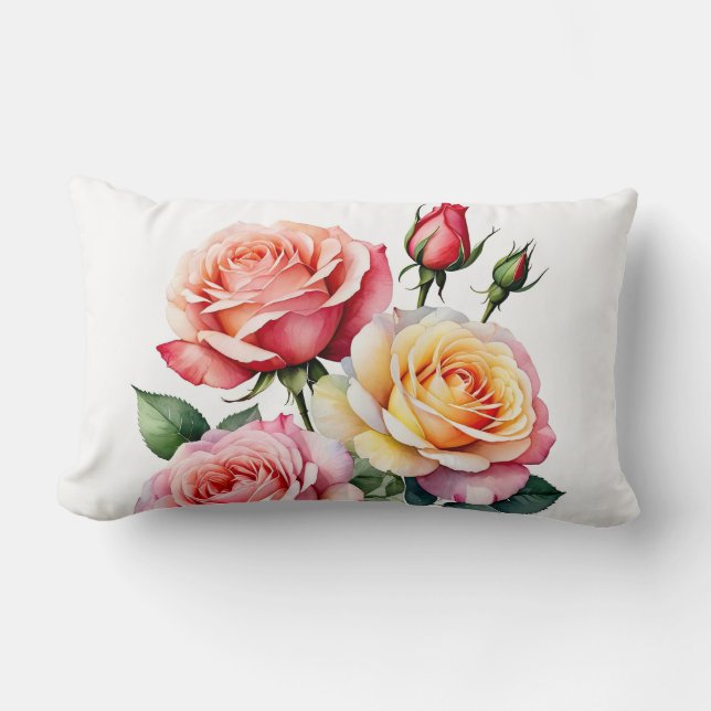 Cojín Lumbar Rosas amarillas y rosas con palillos (Anverso)