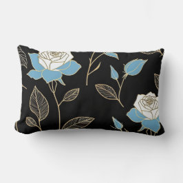 Cojín Lumbar Rosas azules y blancas con guarnecido dorado