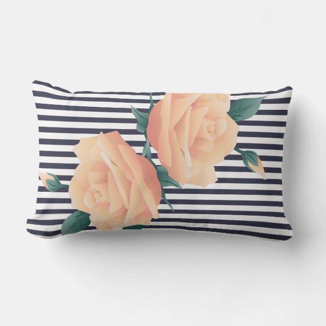 Cojín Lumbar Rosas de Rubor de champán y franjas blancas modern (Anverso)