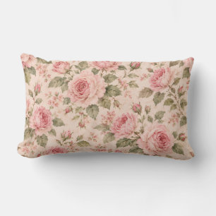 Cojín Lumbar Rosas Florales Acuarela Rosa Vintage Sin Costuras