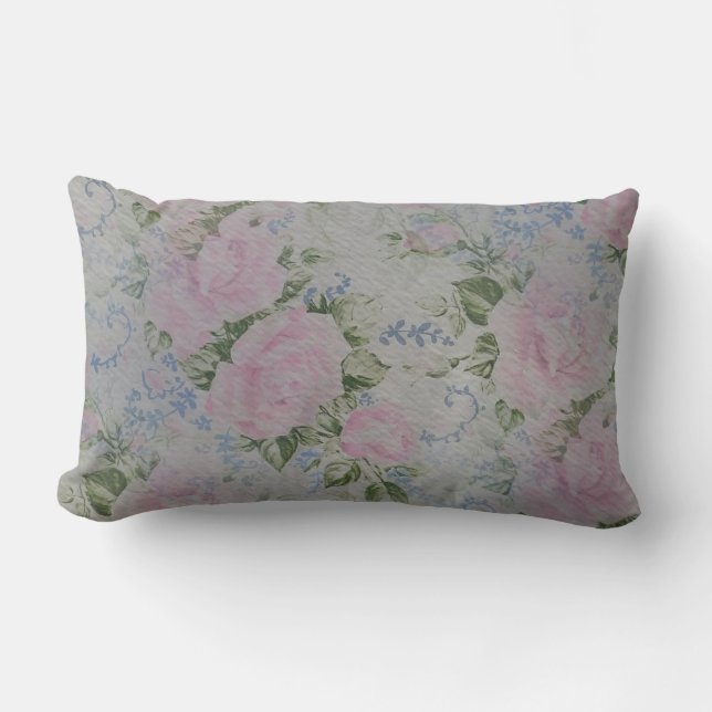 Cojín Lumbar Rosas Florales Rosa Vintage (Anverso)