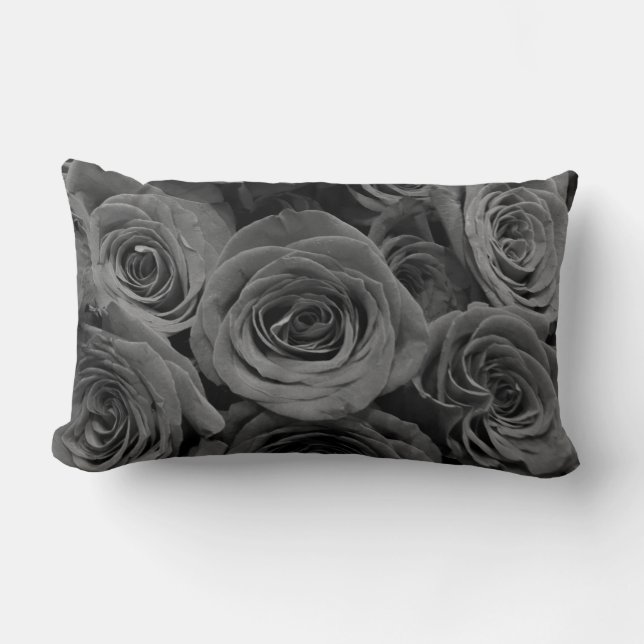 Cojín Lumbar Rosas grises, foto floral gris (Anverso)