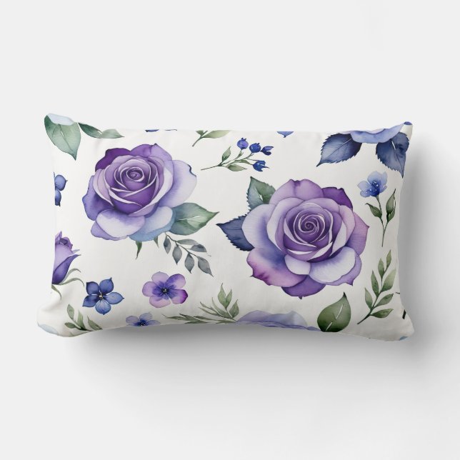 Cojín Lumbar Rosas morados y azules (Anverso)