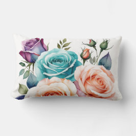 Cojín Lumbar Rosas rosados, azules y morados
