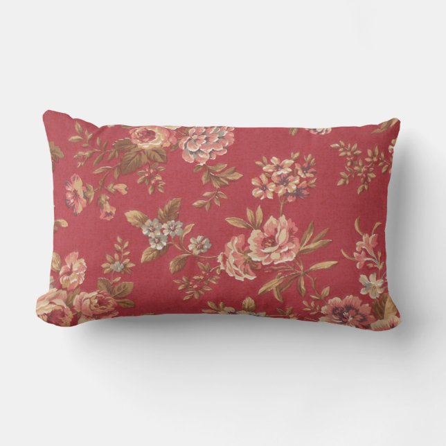 Cojín Lumbar Rosas rosados femeninos elegantes de Brown azul (Anverso)