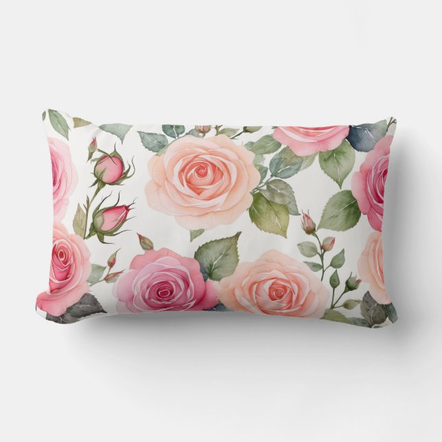 Cojín Lumbar Rosas rosados y de rosa (Anverso)
