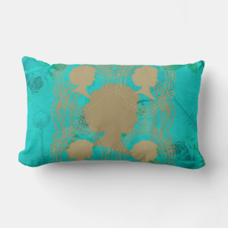Cojín Lumbar Rosas turquesa Gold CameoLadies y LumbarPillow