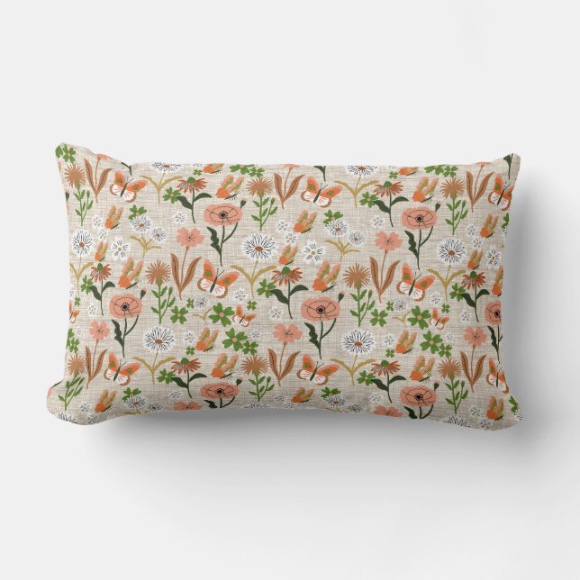 Cojín Lumbar Rough Bamboo Floral Daisy Shamrock Farmhouse (Anverso)