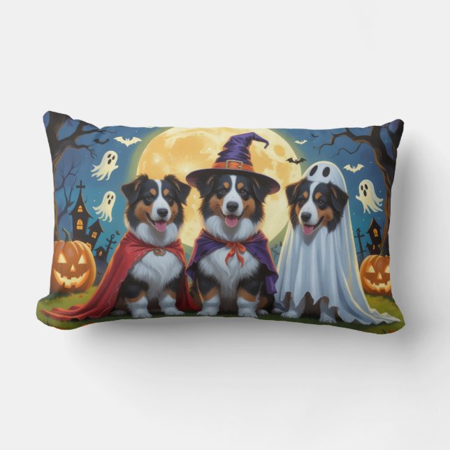 Cojín Lumbar Rough Collie Dogs Pumpkin Halloween Funny (Anverso)