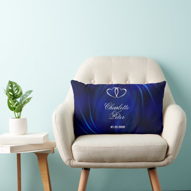 Cojín Lumbar Royal Blue Diamonds/Hearts Boda Lumbar Pillow (Silla)
