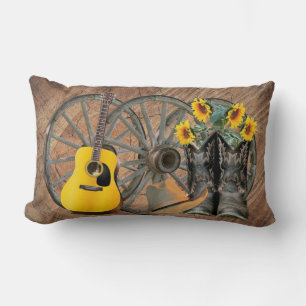 Cojín Lumbar Rueda de Vagón Occidental Guitarra Botas de Vaquer