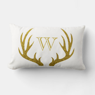 Cojín Lumbar Rustic Elegant Faux Gold Purpurinas Antlers & Trac