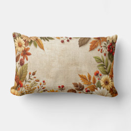 Cojín Lumbar Rustic Fall Flowers Border Cushion - Vintage Autum