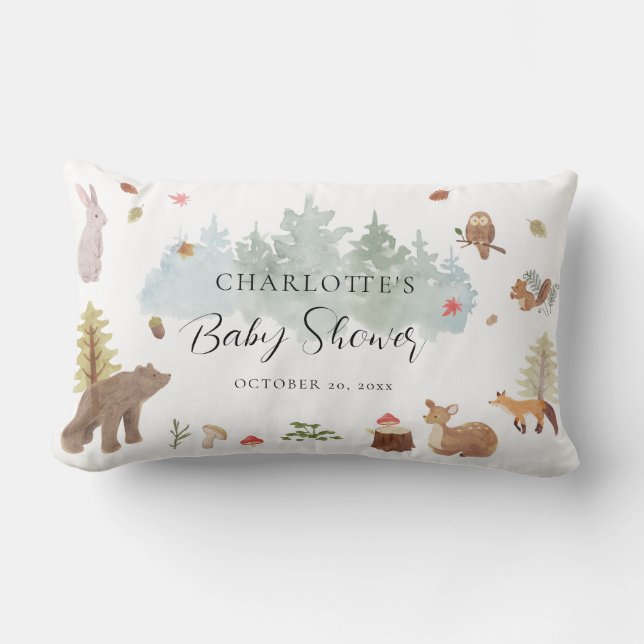 Cojín Lumbar Rustic Woodland Animals Autumn Baby Shower (Anverso)