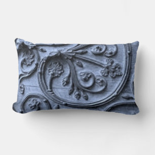 Cojín Lumbar Rústica Wood look Scroll Pattern on Blue Backgroun