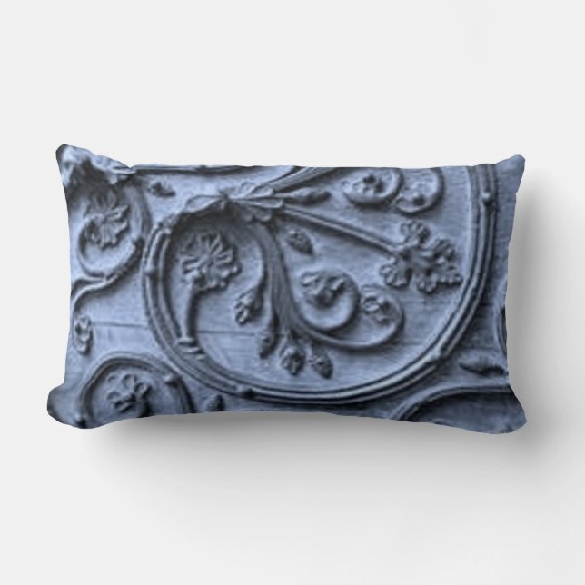 Cojín Lumbar Rústica Wood look Scroll Pattern on Blue Backgroun (Anverso)