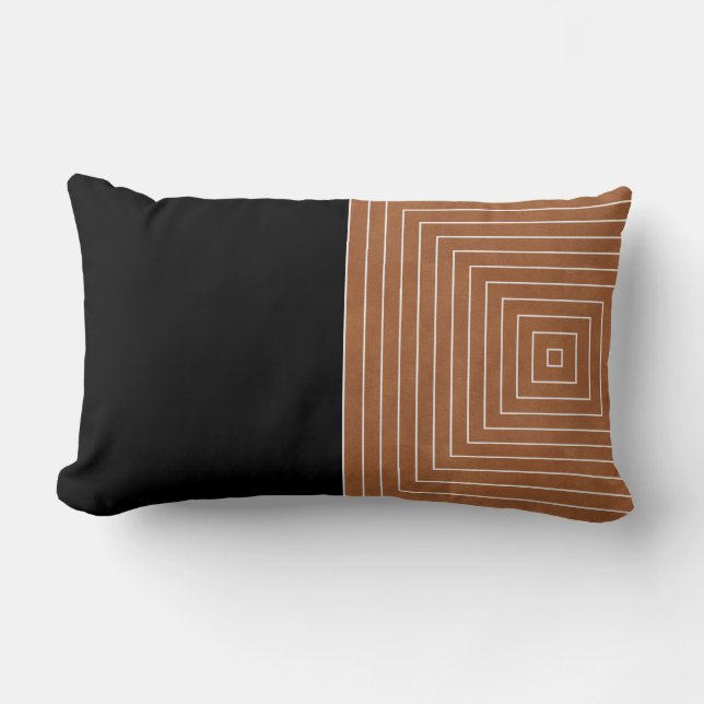 Cojín Lumbar Saddle Tan Black White Squares (Anverso)