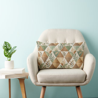 Cojín Lumbar Sage Green y Tan Boho Motif Planta Geométrica