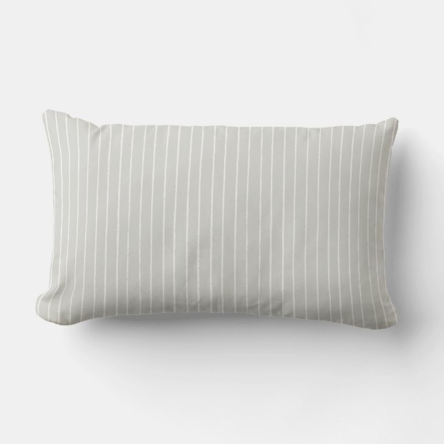 Cojín Lumbar Sage Grey Cream Stripe Minimalist Pattern (Anverso)
