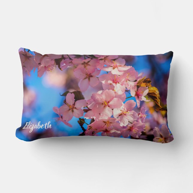 Cojín Lumbar Sakura Garland rosa fresco, cielo azul (Anverso)