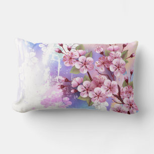 Cojín Lumbar Sakura rosa sobre fondo de pintura