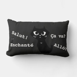 Cojín Lumbar Saludo y R especial de gatos negros afortunados