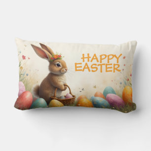 Cojín Lumbar Saludos de primavera del conejo de Pascua