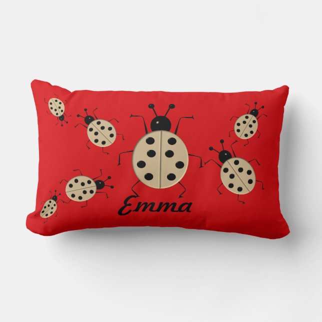 Cojín Lumbar ¡Sálvame! Cuidados y coloridos ladybugs, personali (Anverso)