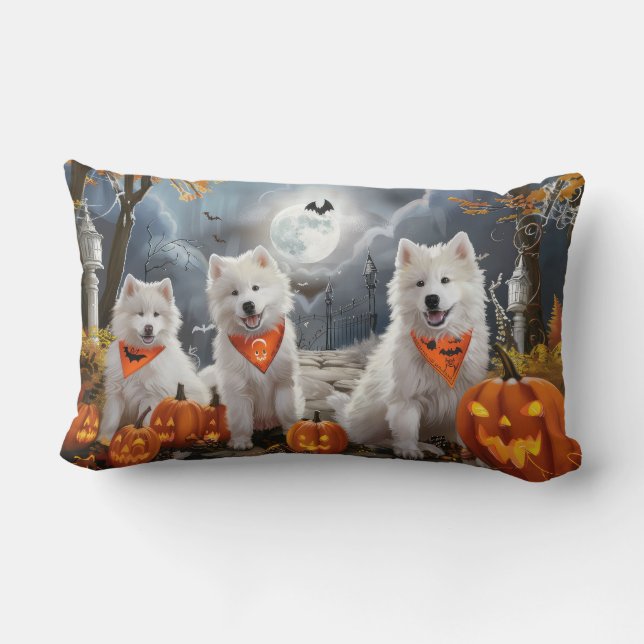 Cojín Lumbar Samoyed Halloween Spooky (Reverso )